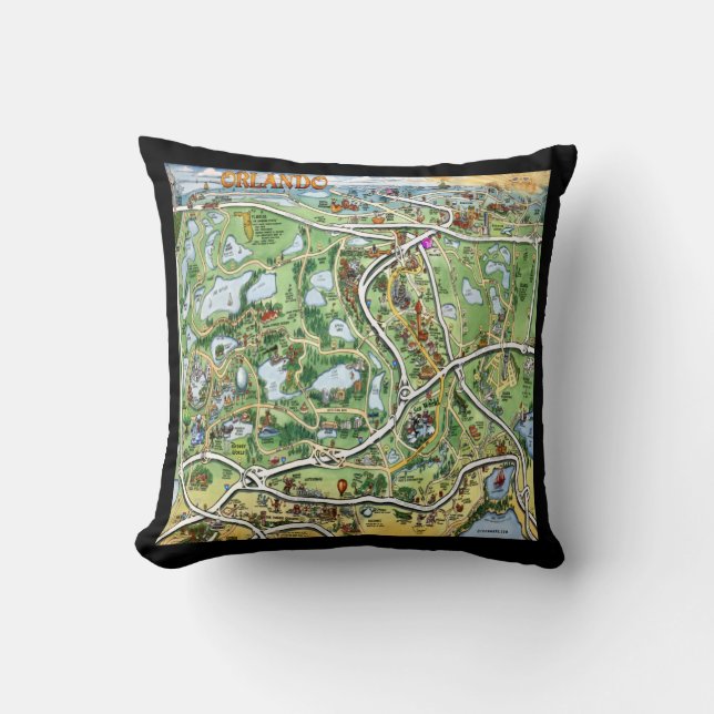 Orlando Cartoon Map Cushion (Front)