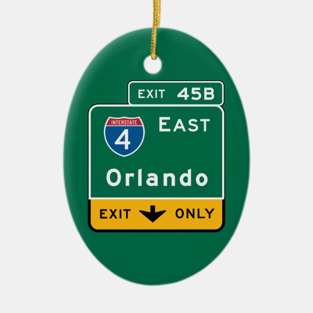 Orlando, FL Road Sign Ceramic Tree Decoration (Front)