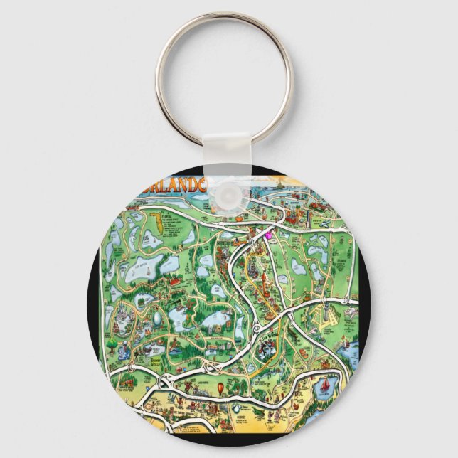 Orlando Florida Cartoon Map Key Ring (Front)