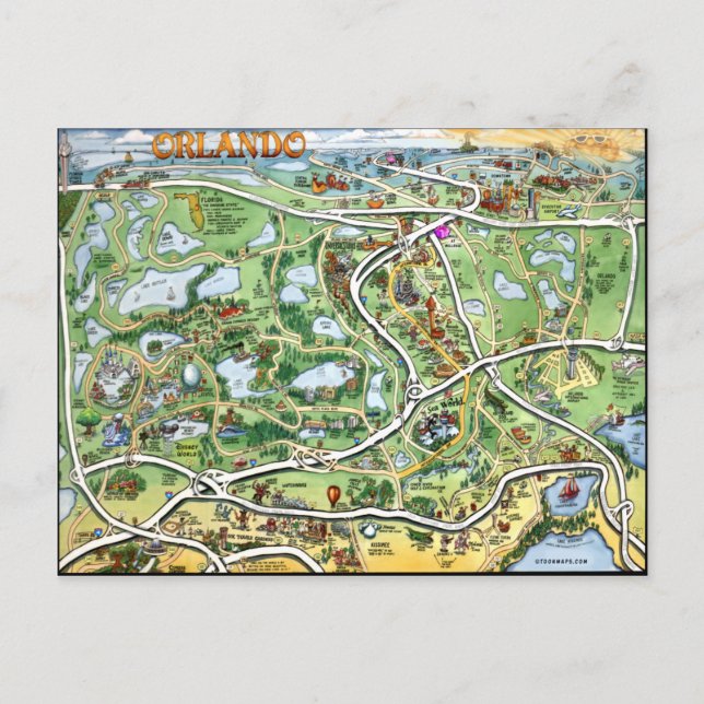Orlando Florida Cartoon Map Postcard (Front)