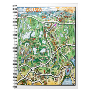 Orlando Florida Cartoon Map Spiral Notebook