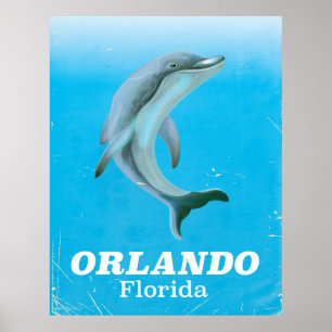 Orlando florida dolphin vintage travel poster