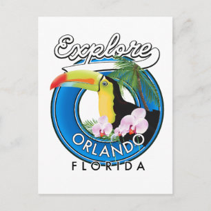 Orlando Florida Explore retro logo. Postcard