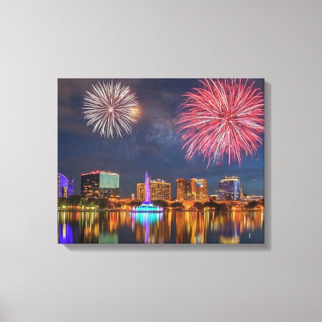 Orlando Florida Lake Eola Fireworks & Fountain Canvas Print (Front)