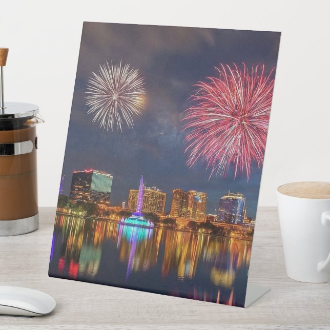 Orlando Florida Lake Eola Fireworks & Fountain Pedestal Sign (In SItu)