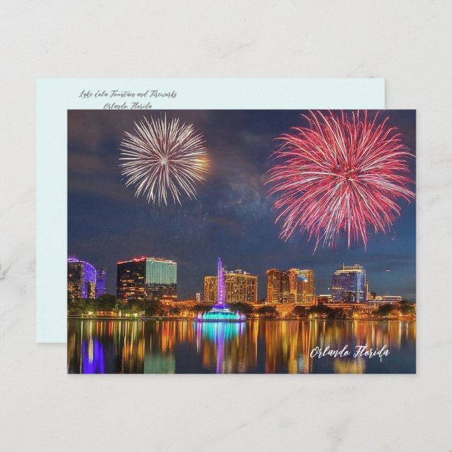 Orlando Florida Lake Eola Fireworks & Fountain Postcard (Front/Back)