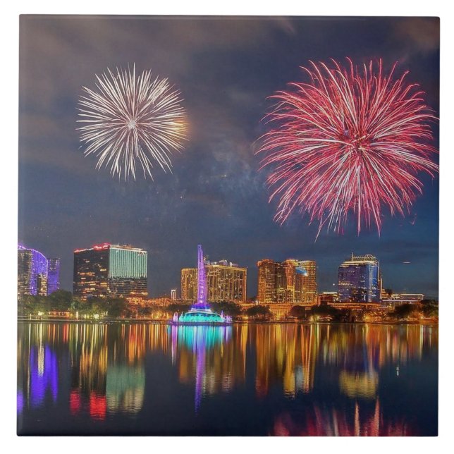 Orlando Florida Lake Eola Fireworks & Fountain Tile (Front)