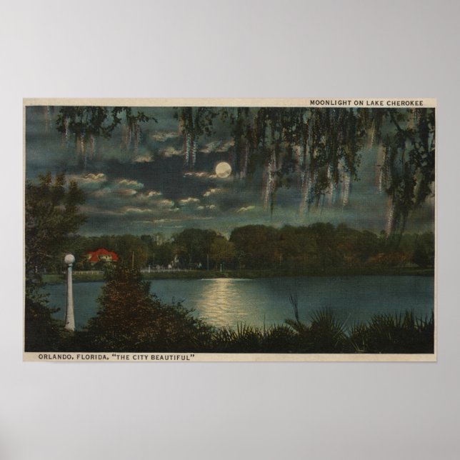 Orlando, Florida - Moonlit View of Lake Cherokee Poster (Front)