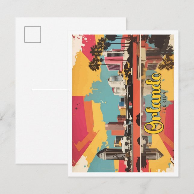 Orlando Florida Pop Art Travel Illustration Postcard (Front/Back)