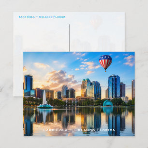 Orlando Florida Skyline Lake Eola Hot Air Balloon Postcard