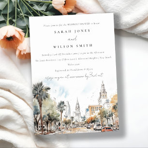 Orlando Florida Skyline Watercolor Wedding Shower Invitation