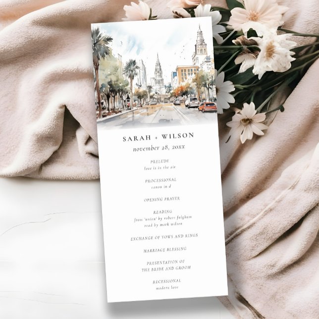 Orlando Florida Skyline Wedding Watercolor Program Invitation (Creator Uploaded)