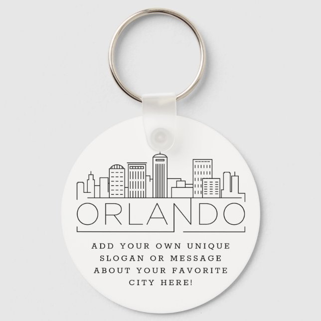 Orlando, Florida Stylised Skyline | Custom Slogan Key Ring (Front)