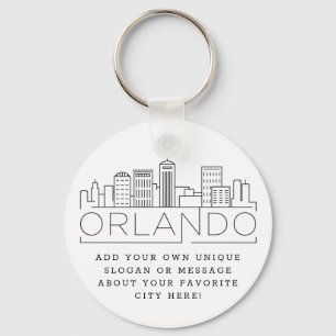 Orlando, Florida Stylized Skyline   Custom Slogan Key Ring