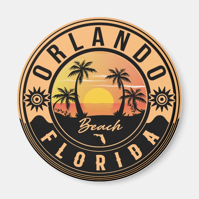 Orlando Florida tropical Retro Sunset Souvenirs Magnet (Front)