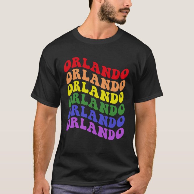 Orlando Gay Pride Rainbow LGBTQ LGBT Groovy Retro T-Shirt (Front)