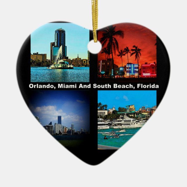 Orlando, Miami, South Beach Collage Ceramic Tree Decoration (Front)