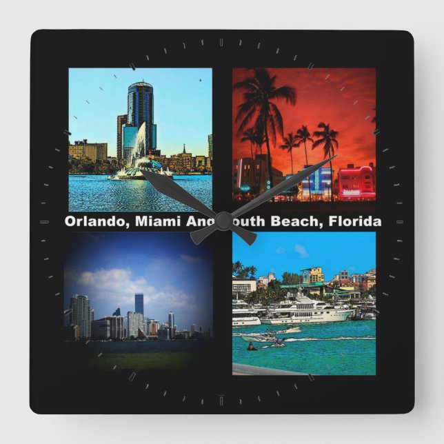 Orlando, Miami, South Beach Collage Square Wall Clock (Front)