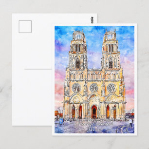 Orleans Cathedral France Travel Place Watercolor Postcard