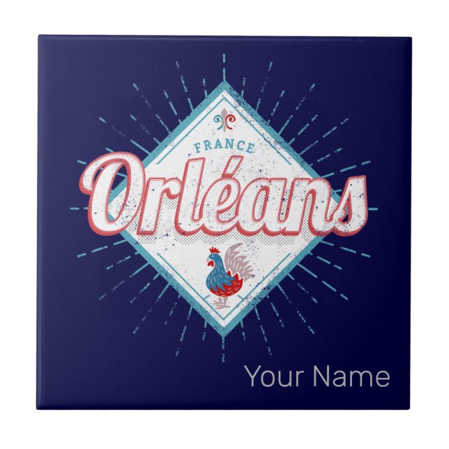 Orleans Loiret France Retro Rooster Vintage Tile (Front)