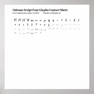 Orleans Script Font Glyphs Contact Sheet Poster