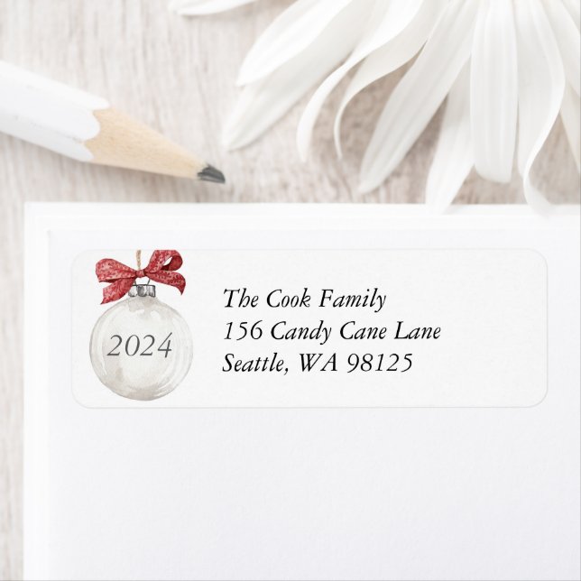 Ornament and Bow Holiday Return Address (Insitu)