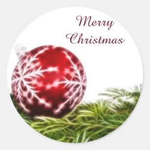 Ornament and Fir Fractal - Merry Christmas Classic Round Sticker