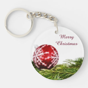 Ornament and Fir Fractal - Merry Christmas Key Ring