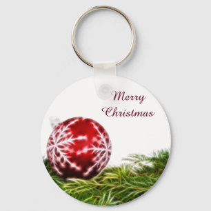 Ornament and Fir Fractal - Merry Christmas Key Ring