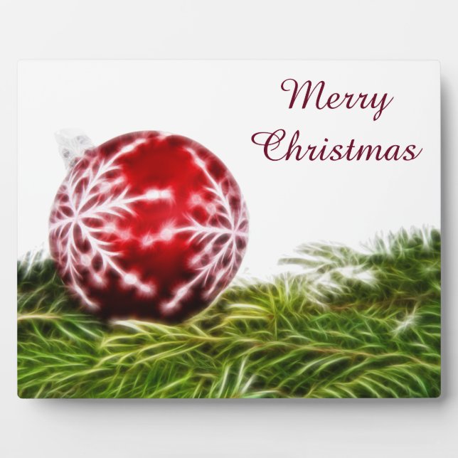 Ornament and Fir Fractal - Merry Christmas Plaque (Front)