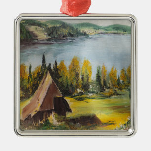 Ornament Ann Hayes Painting Chalet On The Lake