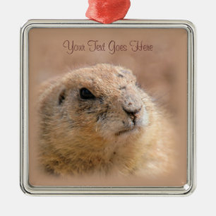 Ornament: Black-tailed Prairie Dog (Premium Sqr) Metal Tree Decoration