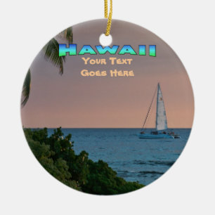 Ornament: Blue Catamaran Sunset (Circle) Ceramic Tree Decoration