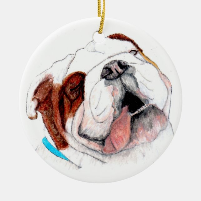 Ornament, Bulldog Drawing Ceramic Tree Decoration (Front)