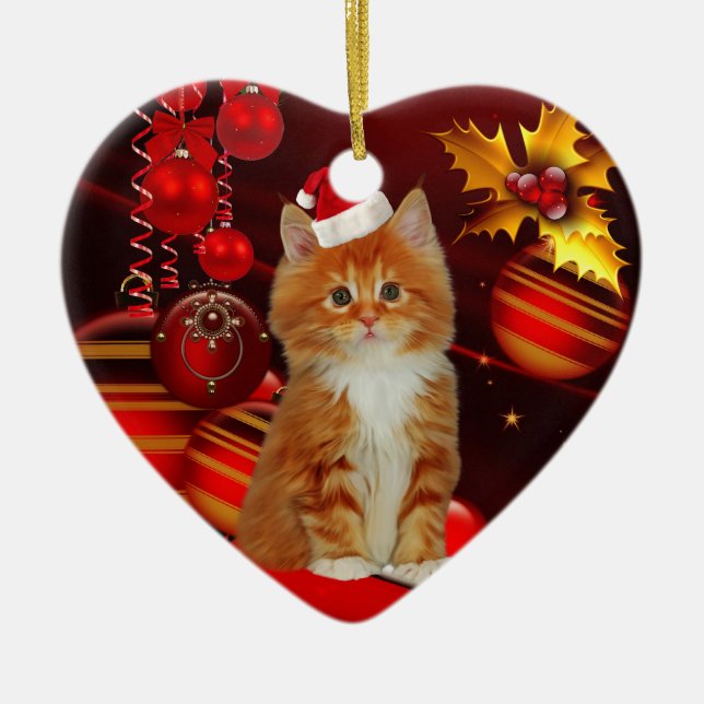 Ornament Christmas Cat With Santa Hat (Front)