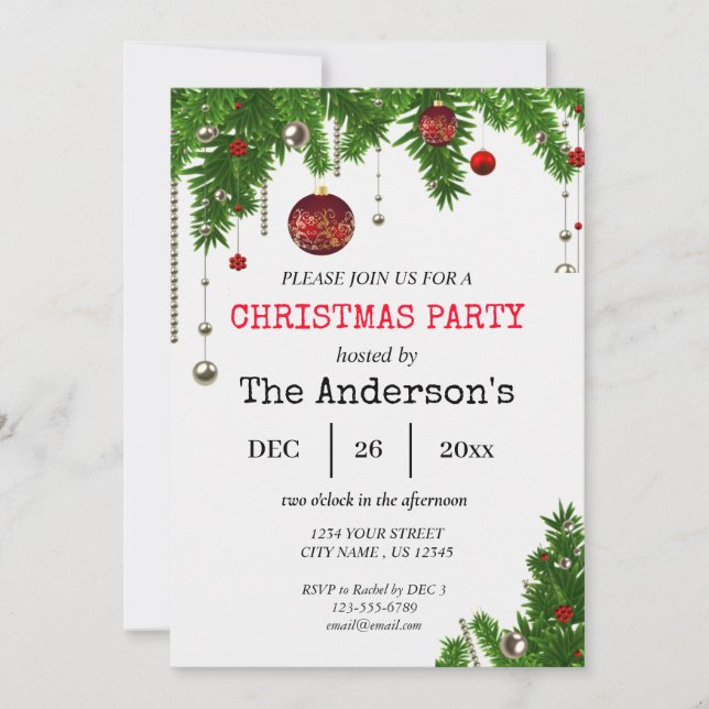 Ornament Christmas Holiday Holly Party Invitation (Front)