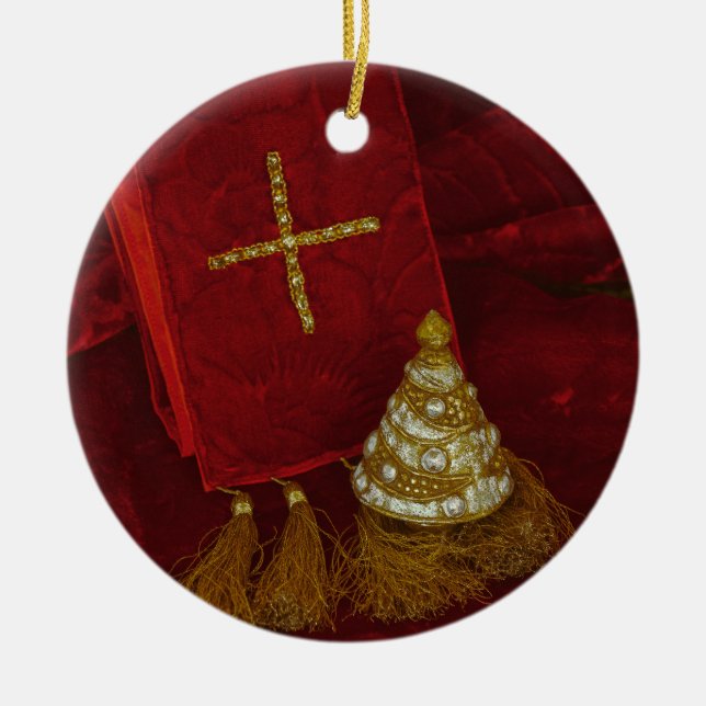 Ornament Christmas religious tree cross faith red (Front)