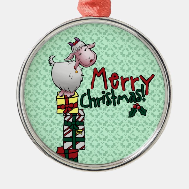 Ornament, Cute Goat & Gifts Cartoon Metal Tree Decoration (Front)