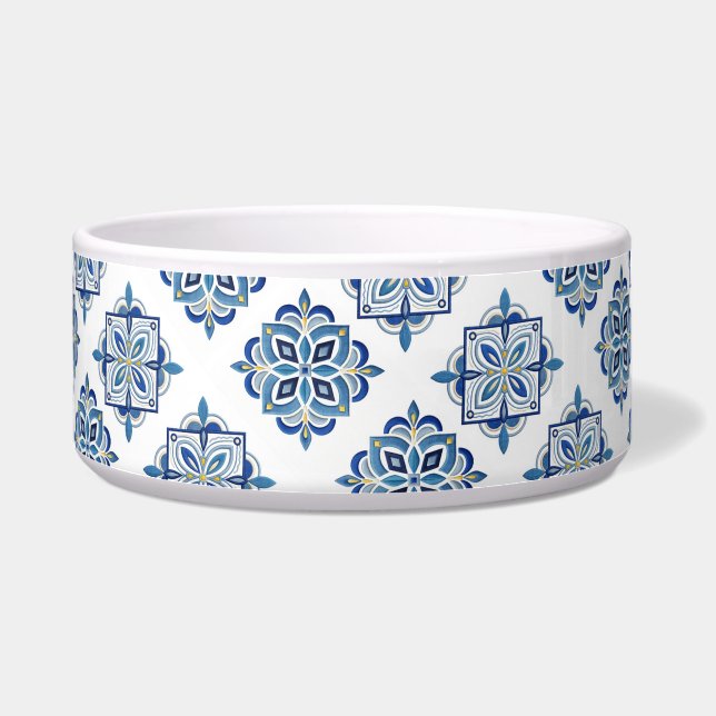 Ornament embroidered blue on white (Left)