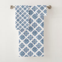 Ornament embroidered blue on white