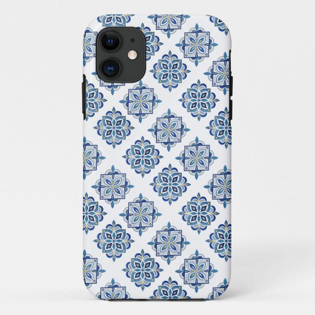 Ornament embroidered blue on white Case-Mate iPhone case (Back)