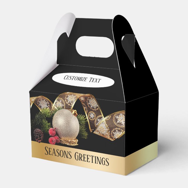 Ornament, Evergreen and Gold Ribbon Favour Box (Front Side)