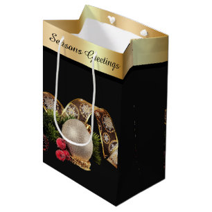 Ornament, Evergreen and Gold Ribbon Medium Gift Bag