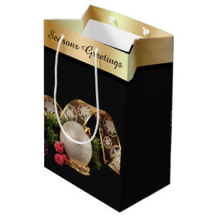 Ornament, Evergreen and Gold Ribbon Medium Gift Bag