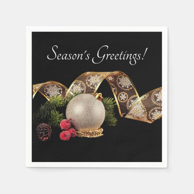 Ornament, Evergreen and Gold Ribbon Napkin (Front)