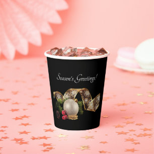 Ornament, Evergreen and Gold Ribbon Paper cup