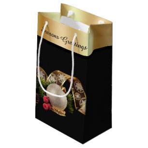 Ornament, Evergreen and Gold Ribbon Small Gift Bag