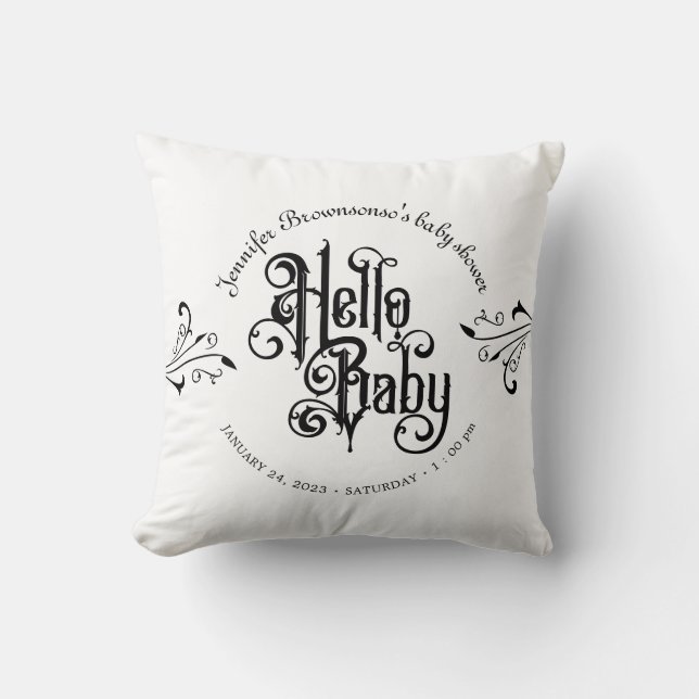 Ornament Frame Gothic Hello Baby Shower Cushion (Front)