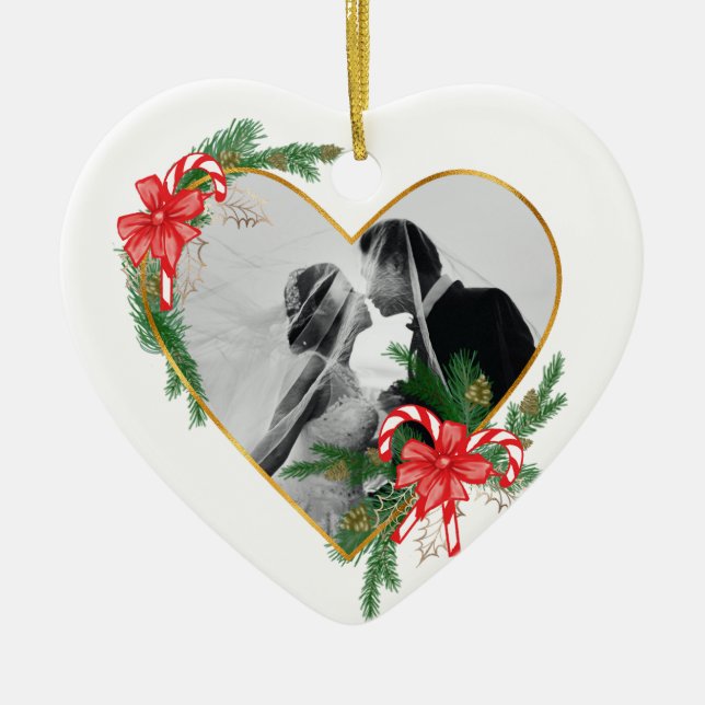 Ornament gold hearts frame with bow and tree (Front)