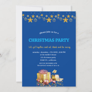 Ornament gold stars and gifts Christmas Eve Party Save The Date